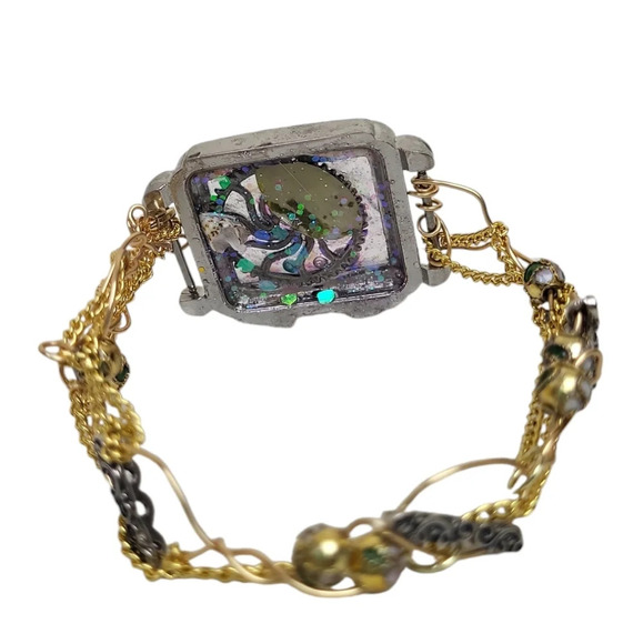 14k Gold Plated Chain Steampunk Gear Resin Watch - Picture 4 of 4